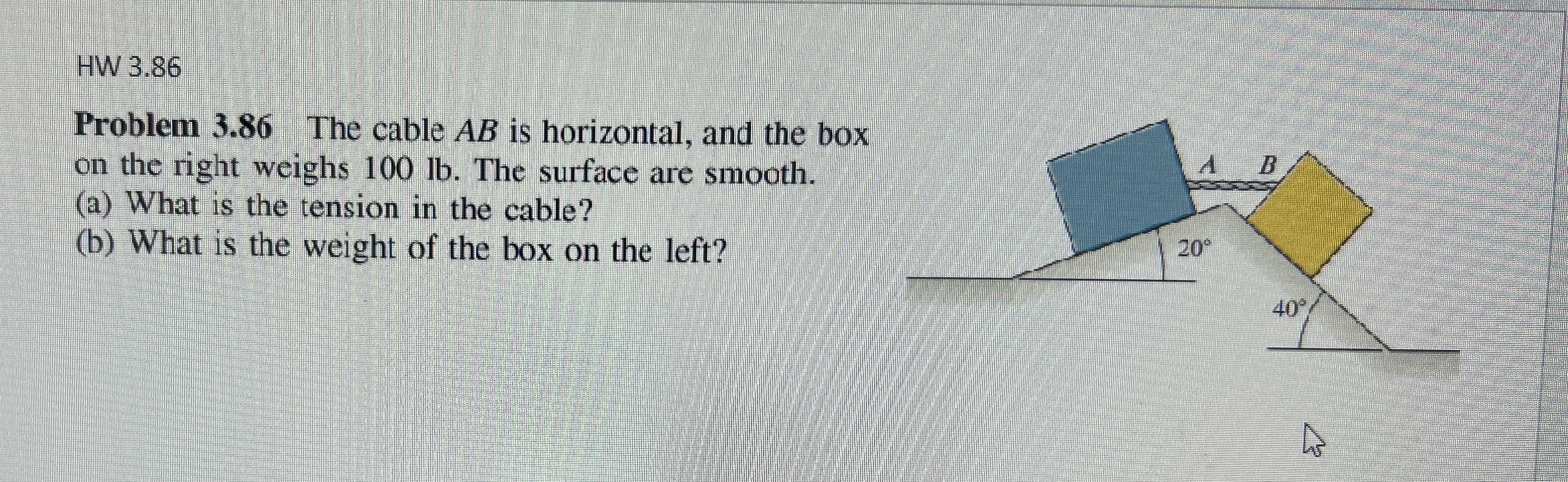 HW 3 . 8 6 Problem 3 . 8 6 The cable A B is