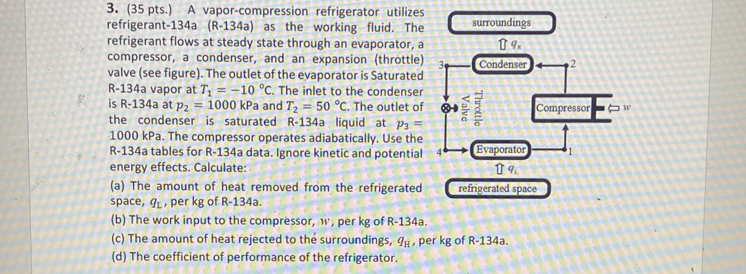 ( 3 5 pts . ) A vapor - compression refrigerator