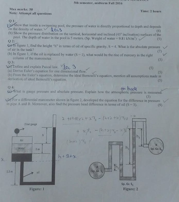 Q 4 : ( b ) For a differential manometer shown in