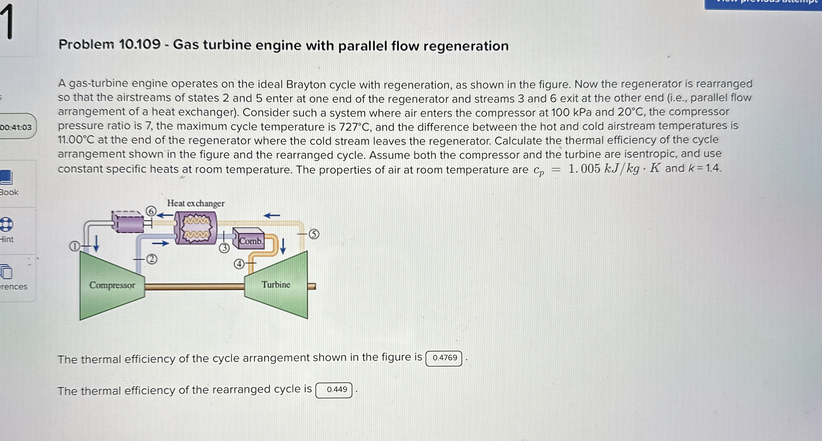 Problem 1 0 . 1 0 9 - Gas turbine engine with