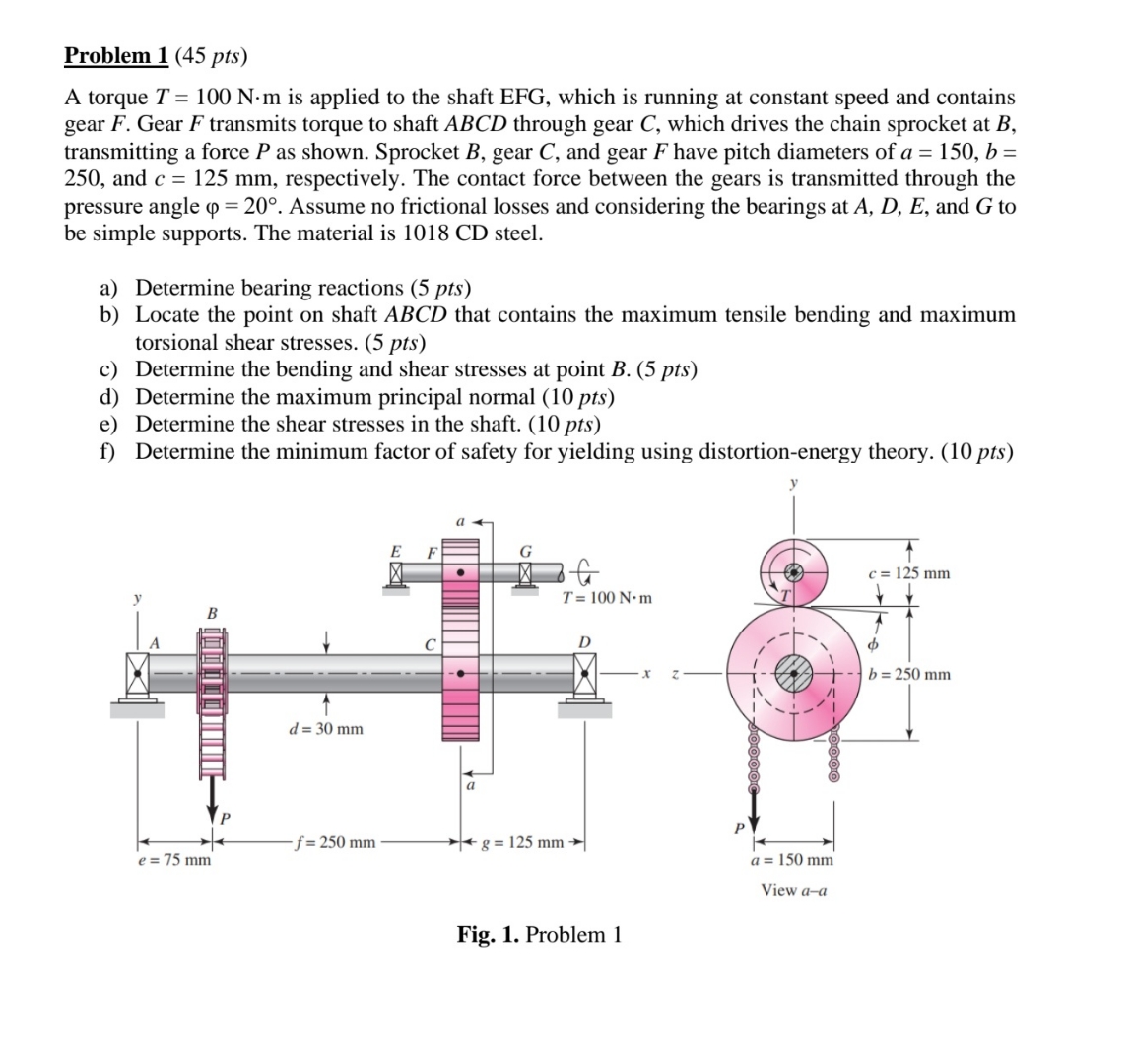 Problem 1 ( 4 5 pts ) A torque T = 1 0 0 N * m is