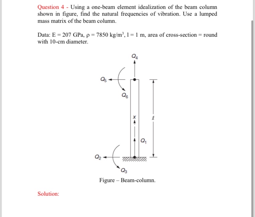 Question 4 - Using a one - beam element