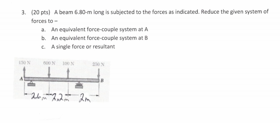 ( 2 0 pts ) A beam 6 . 8 0 - m long is subjected