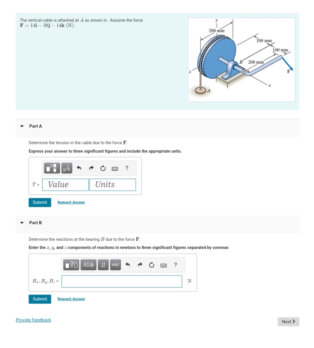 The vertical cable is attached at A as shown in .