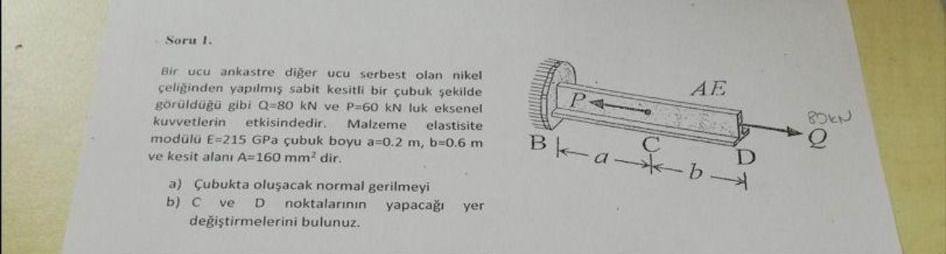 Sort 1 . Bir ucu ankastre di er ucu serbest olan