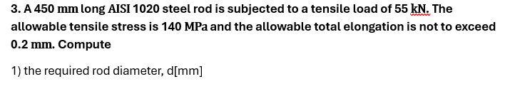 A 4 5 0 mm long AISI 1 0 2 0 steel rod is