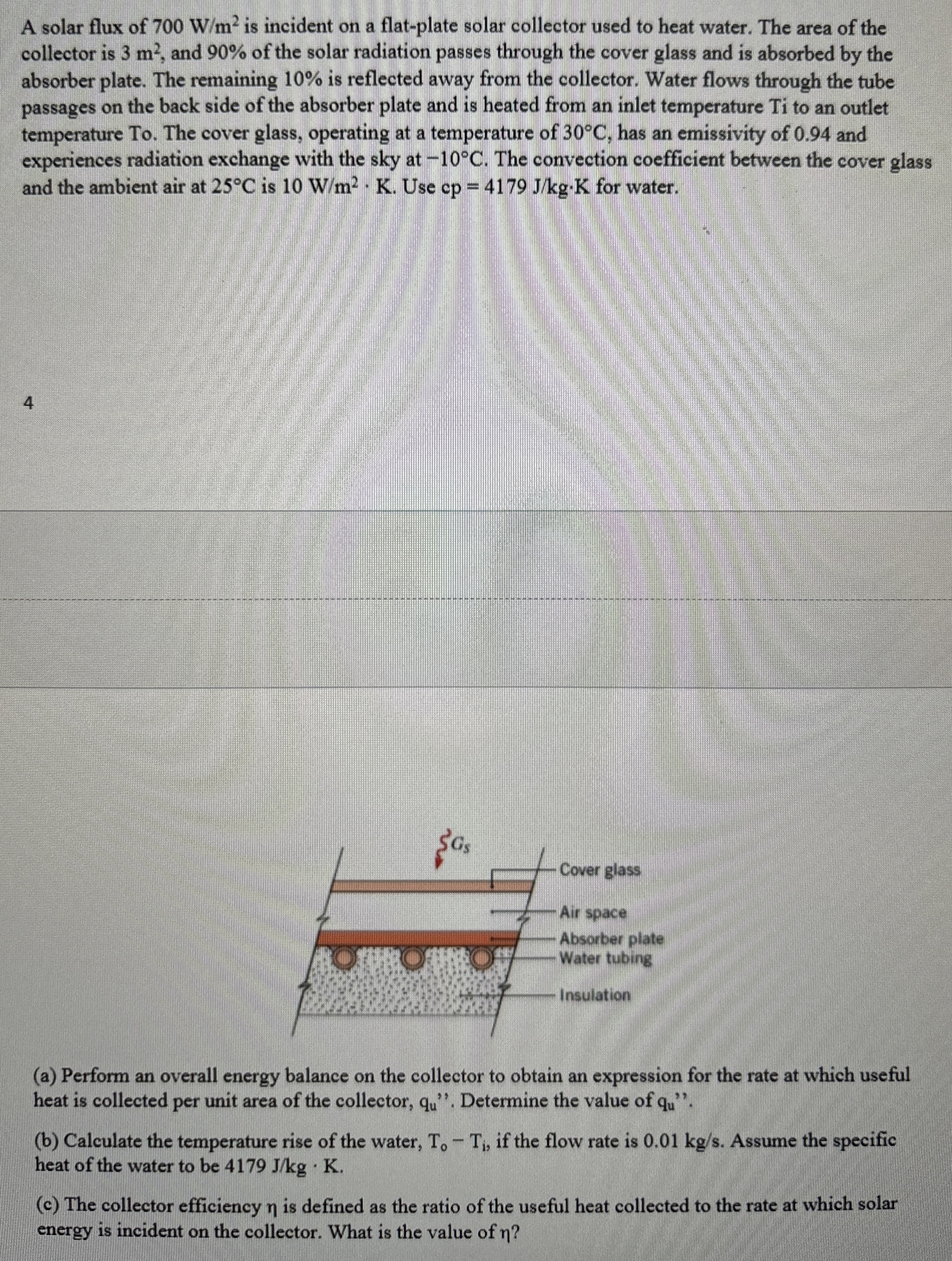A solar flux of 7 0 0 W / m ' is incident on a