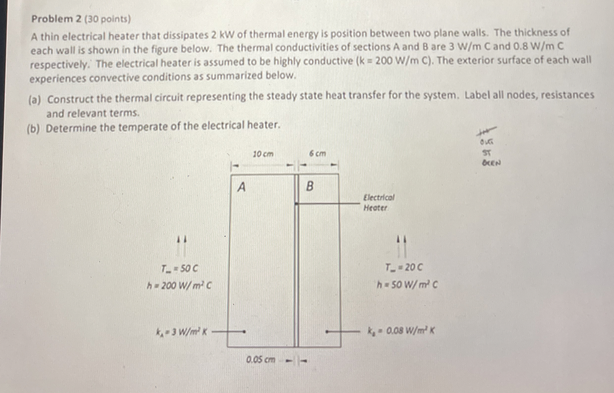 Problem 2 ( 3 0 points ) A thin electrical heater