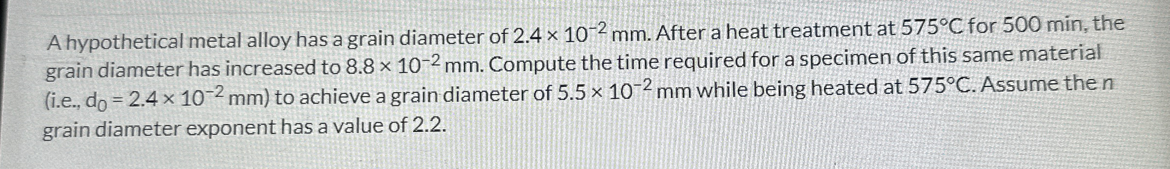 A hypothetical metal alloy has a grain diameter