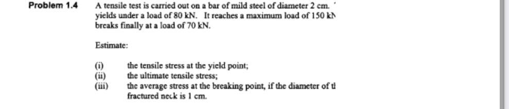 Problem 1 . 4 A tensile test is carried out on a
