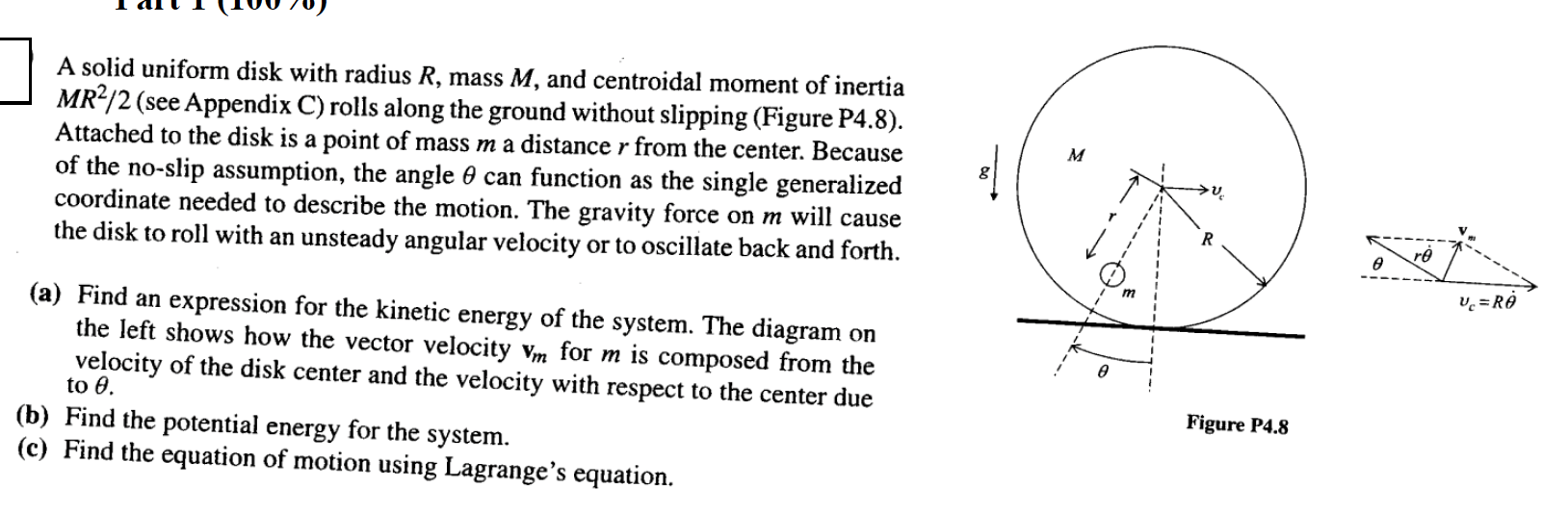 A solid uniform disk with radius \ ( R \ ) , mass