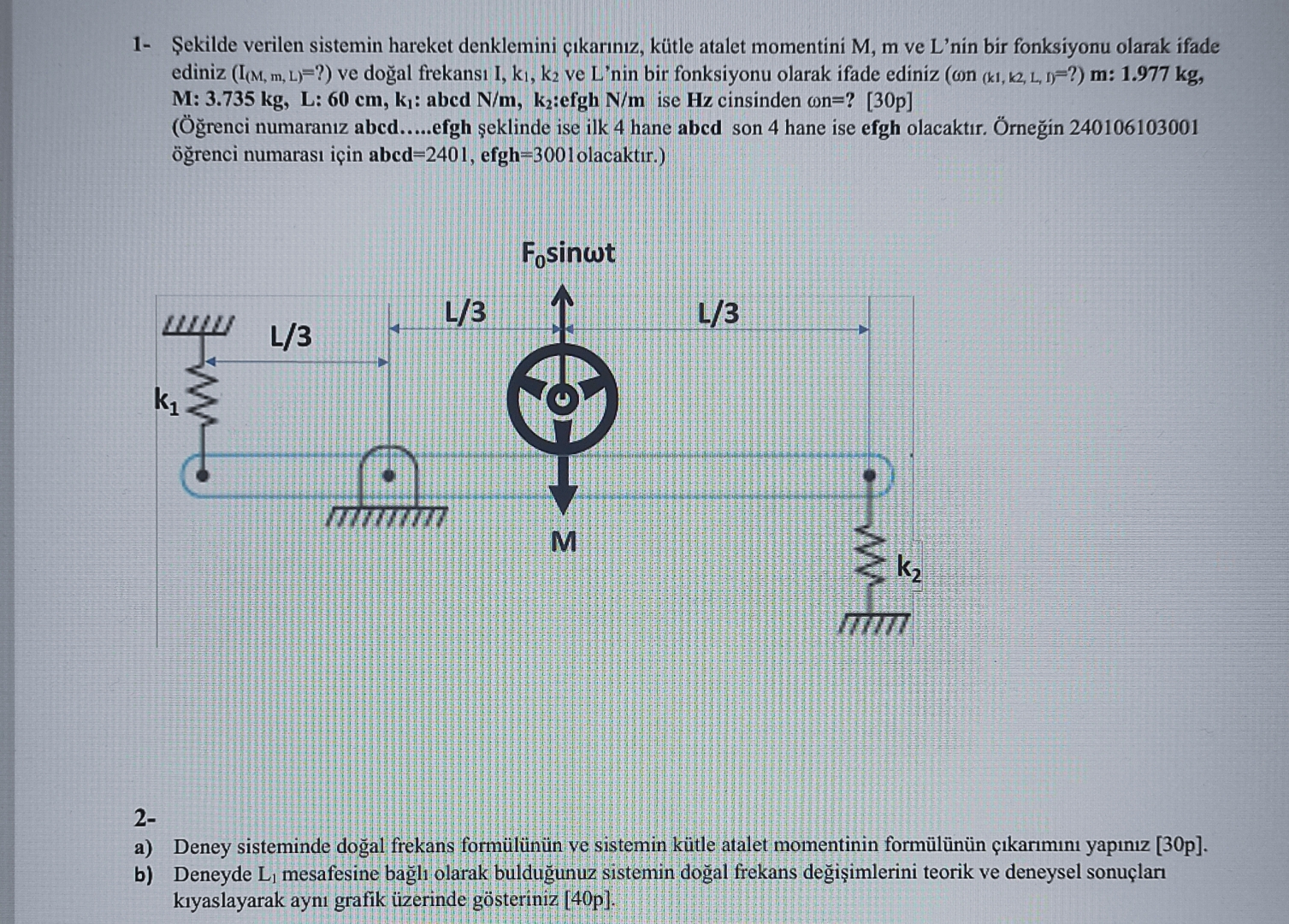 1 - ekilde verilen sistemin hareket denklemini