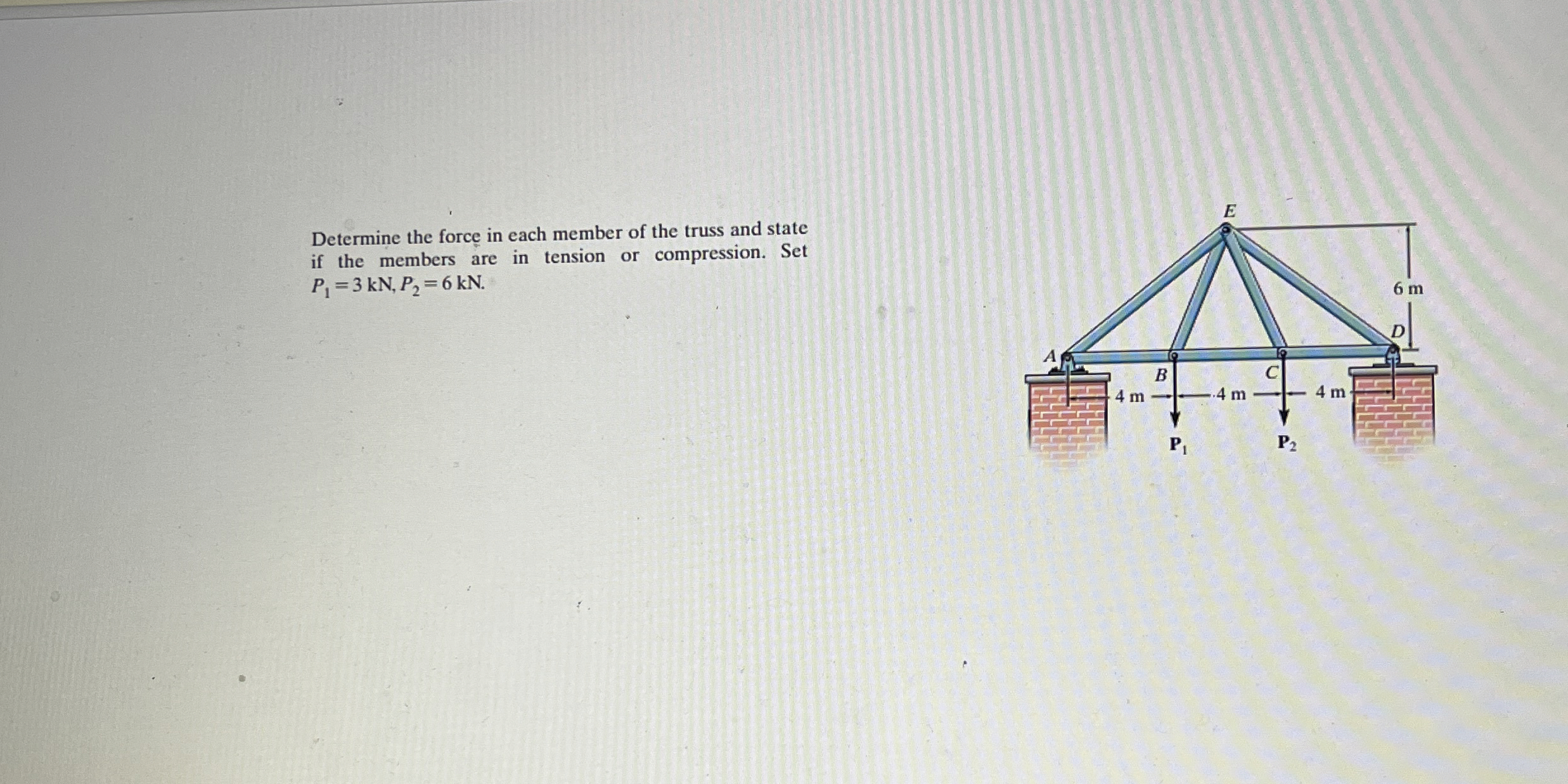 Determine the force in each member of the truss