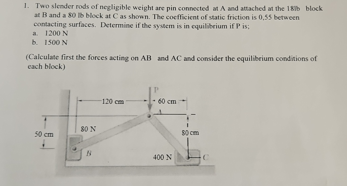 Two slender rods of negligible weight are pin