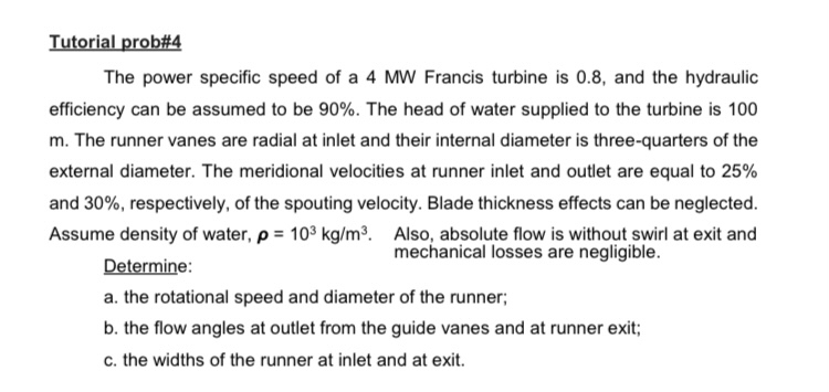 Tutorial prob# 4 The power specific speed of a 4