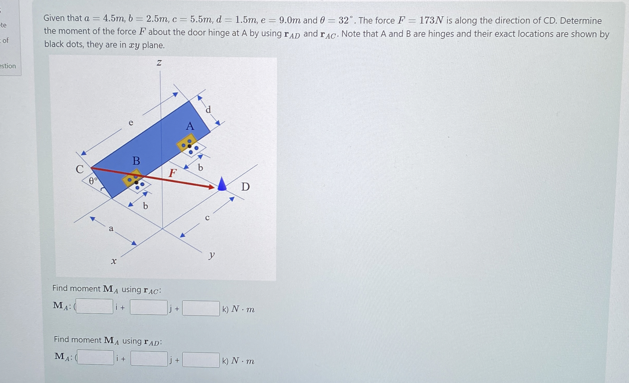Given that a = 4 . 5 m , b = 2 . 5 m , c = 5 . 5