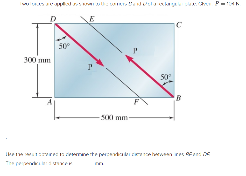 Two forces are applied as shown to the corners B