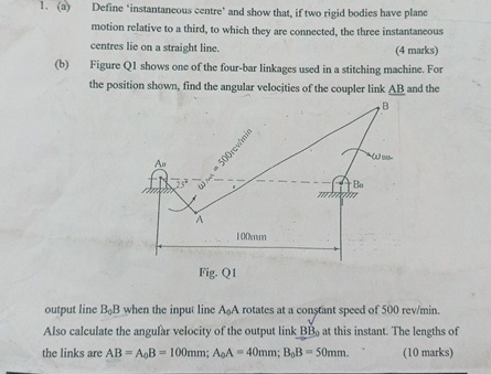 ( a ) Define 'instantaneous centre' and show