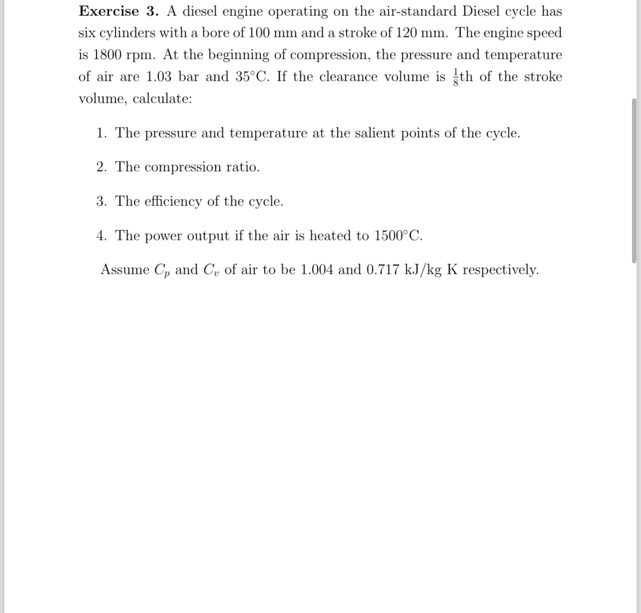 Exercise 3 . A diesel engine operating on the air