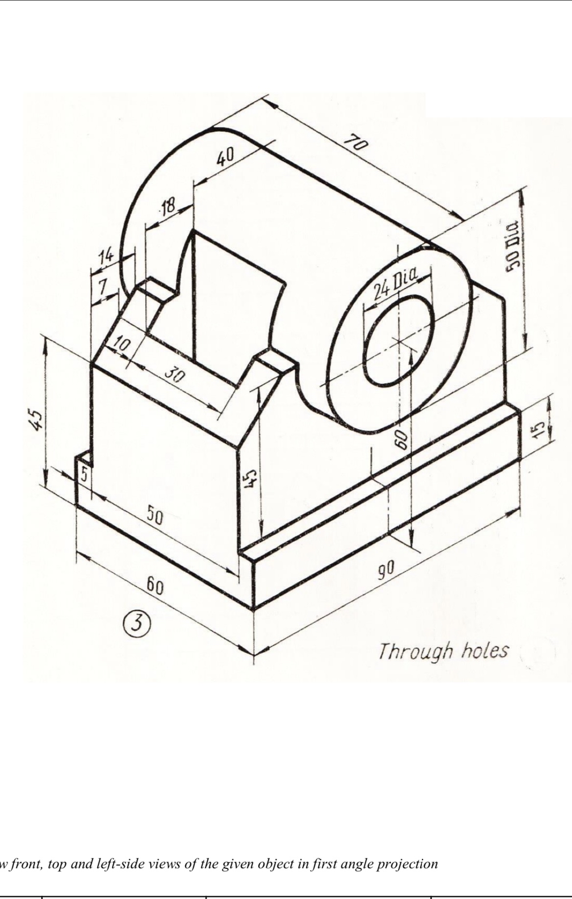 w front, top and left - side views of the given