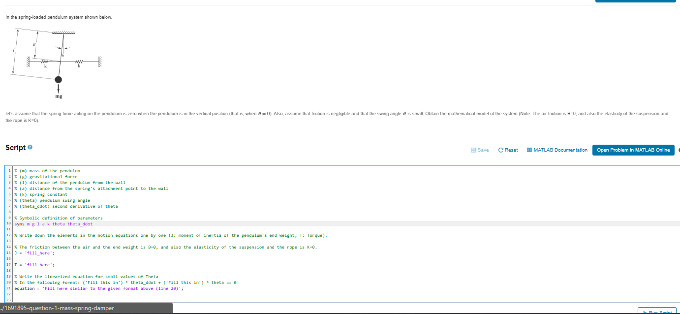 In the spring - loaded pendulum system shown