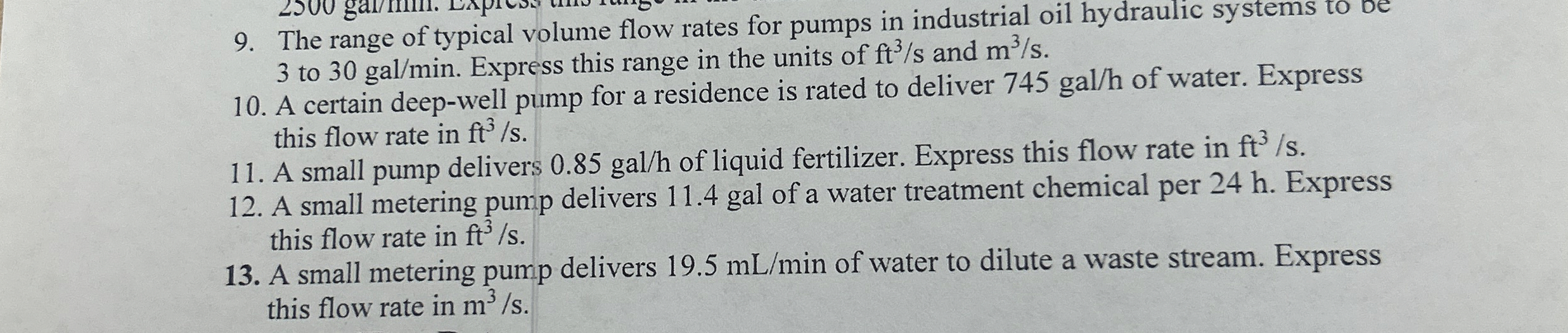 The range of typical volume flow rates for pumps