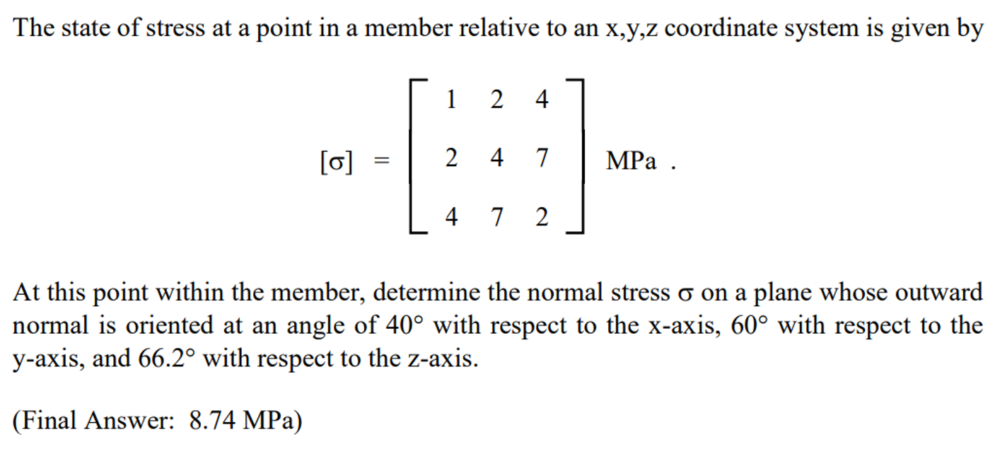 The state of stress at a point in a member