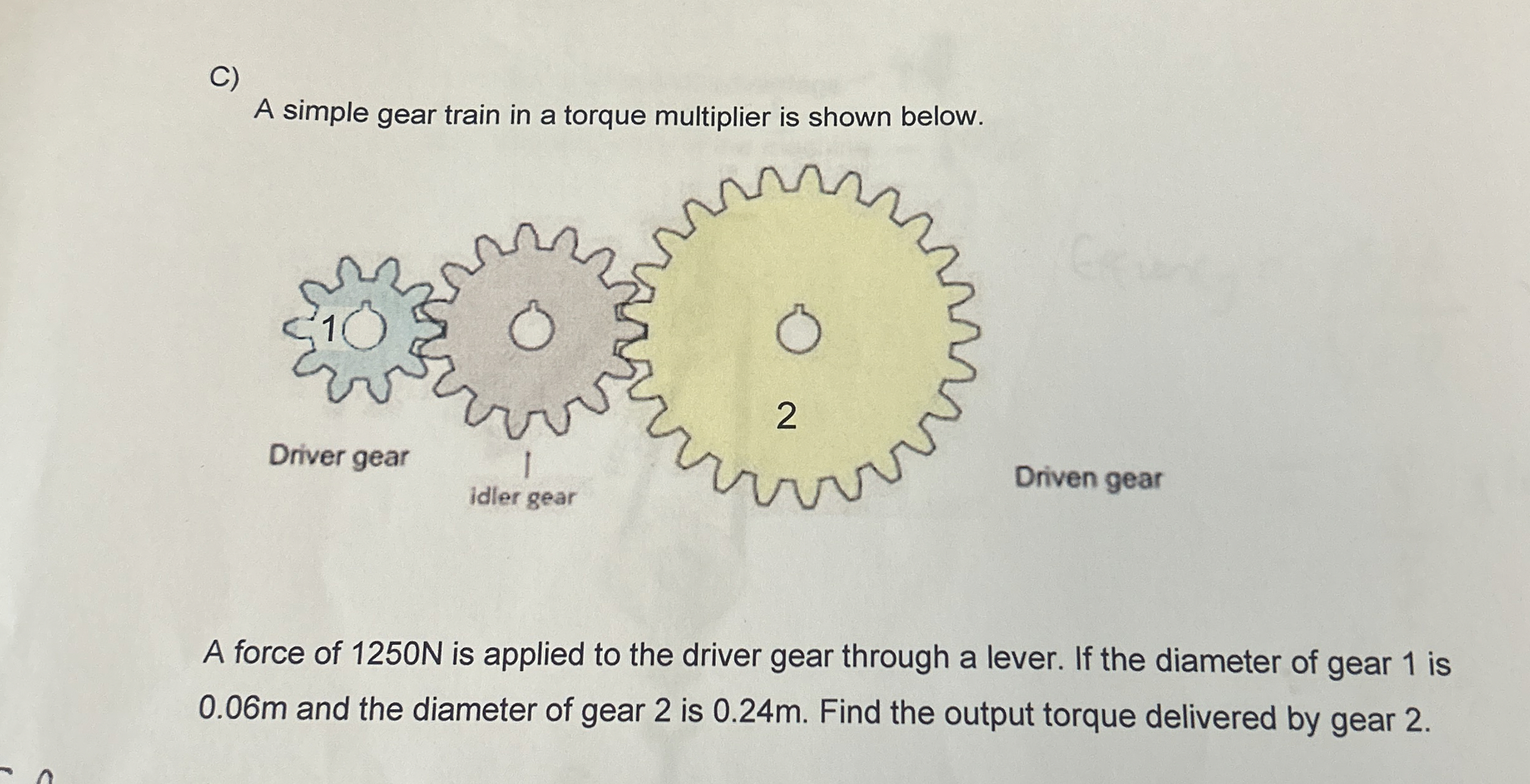 C ) A simple gear train in a torque multiplier is