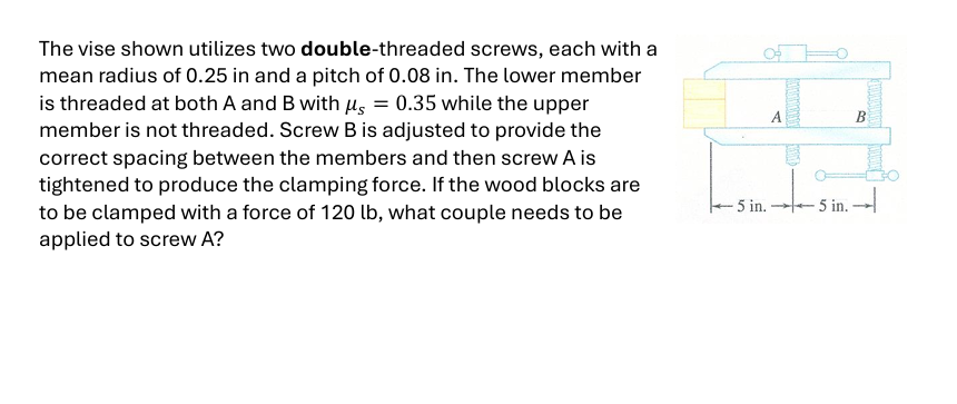 The vise shown utilizes two double - threaded