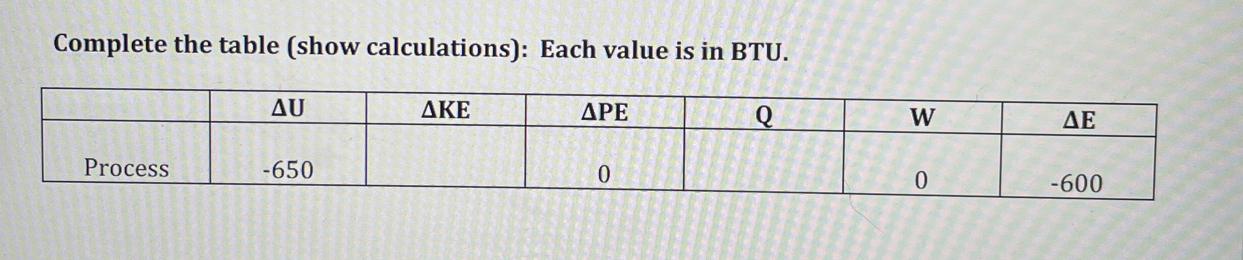 Complete the table ( show calculations ) : Each