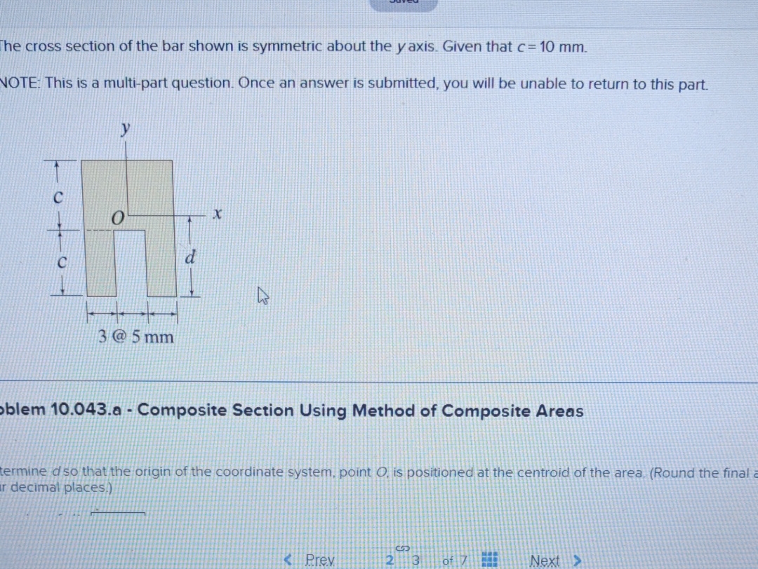 he cross section of the bar shown is symmetric