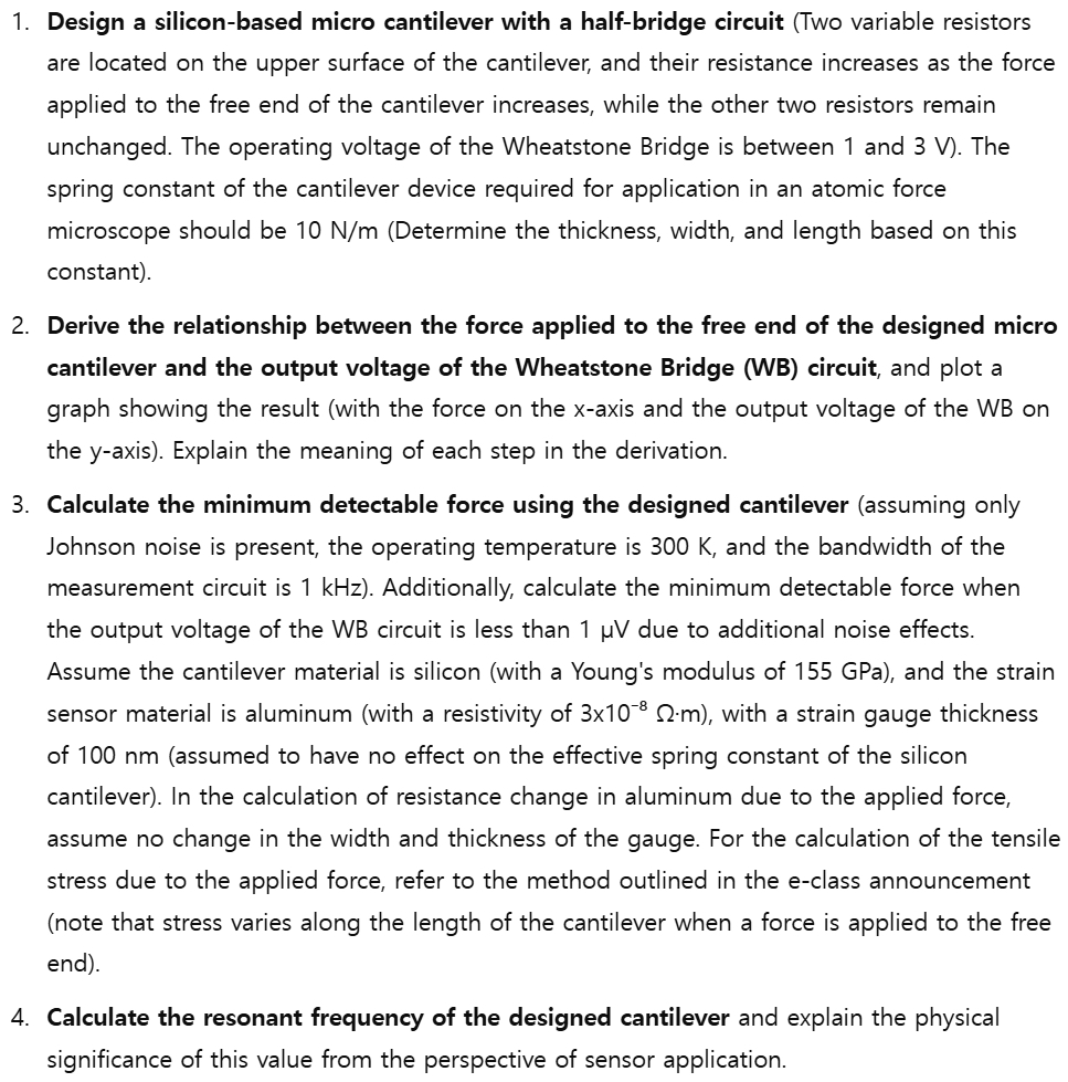 Design a silicon - based micro cantilever with a