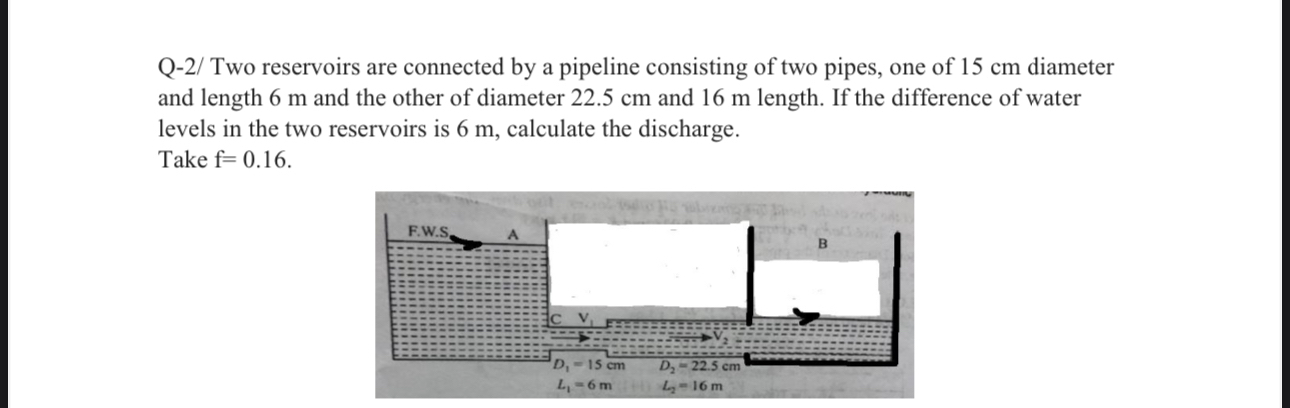Q - 2 / Two reservoirs are connected by a