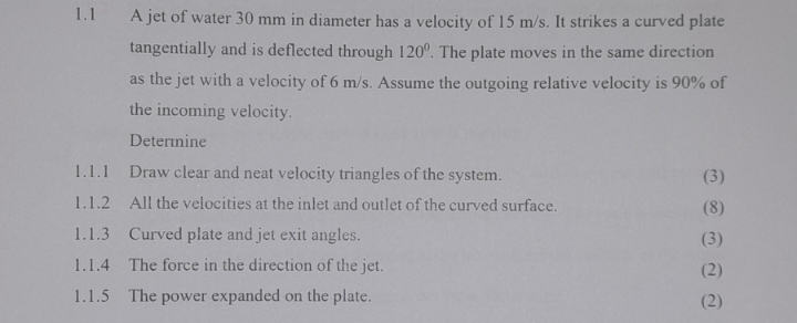 1 . 1 A jet of water 3 0 mm in diameter has a