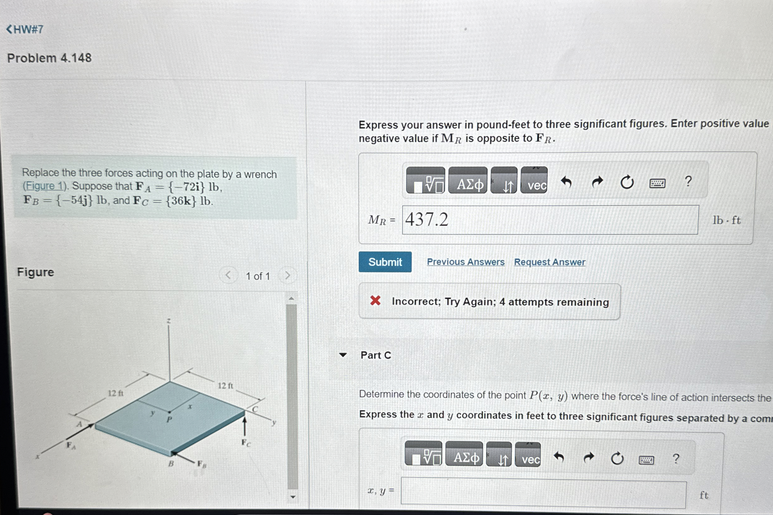 Problem 4 . 1 4 8 Replace the three forces acting
