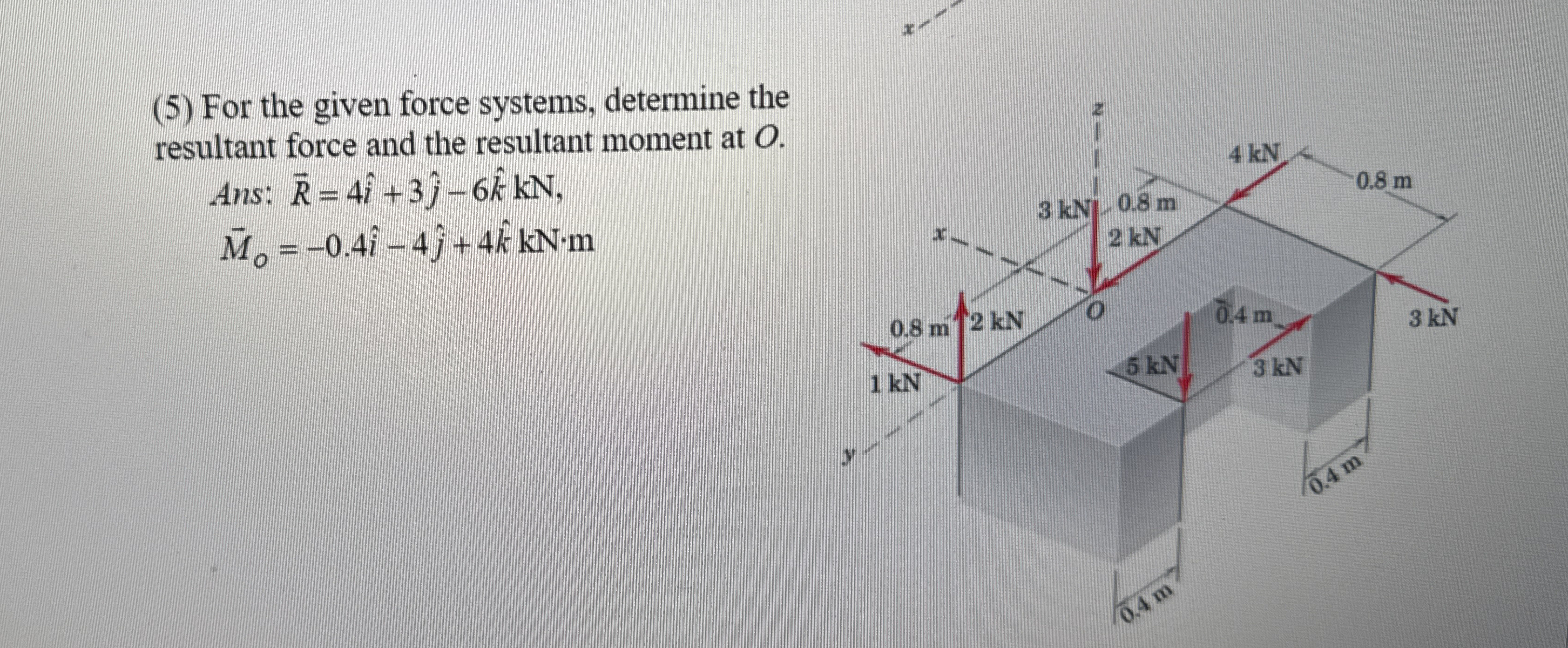 ( 5 ) For the given force systems, determine the