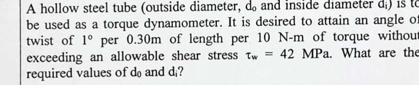 A hollow steel tube ( outside diameter, d 0 and
