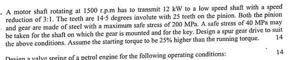 A motor shaft rotating at 1 5 0 0 r . p . m has