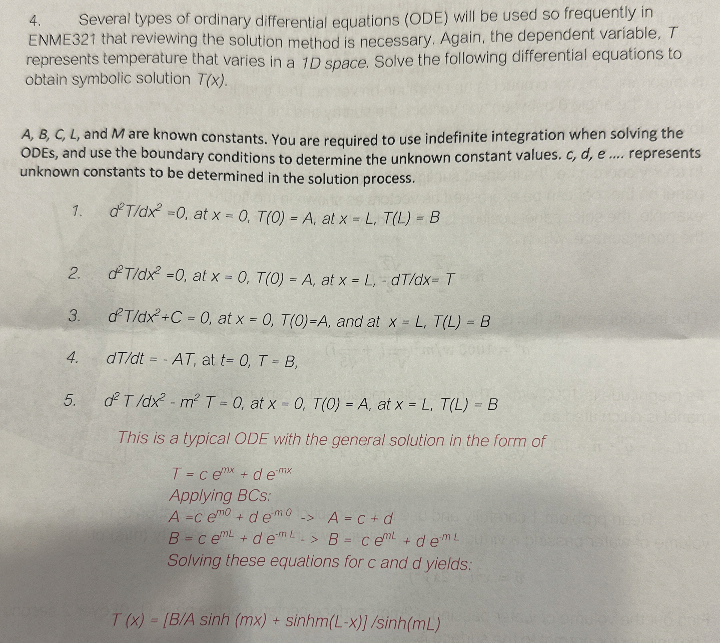 Several types of ordinary differential equations