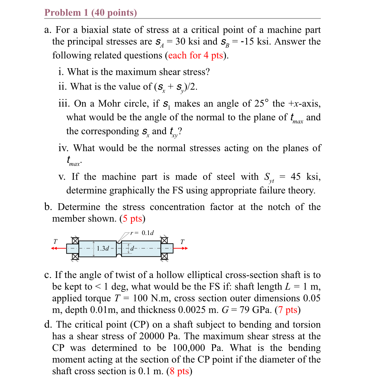Problem 1 ( 4 0 points ) a . For a biaxial state