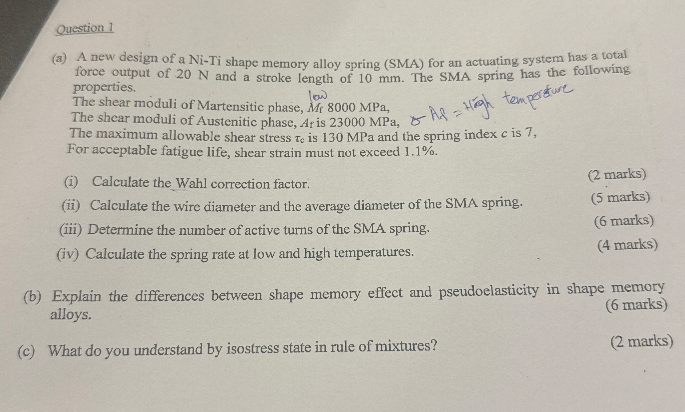 Question 1 ( a ) A new design of a Ni - Ti shape