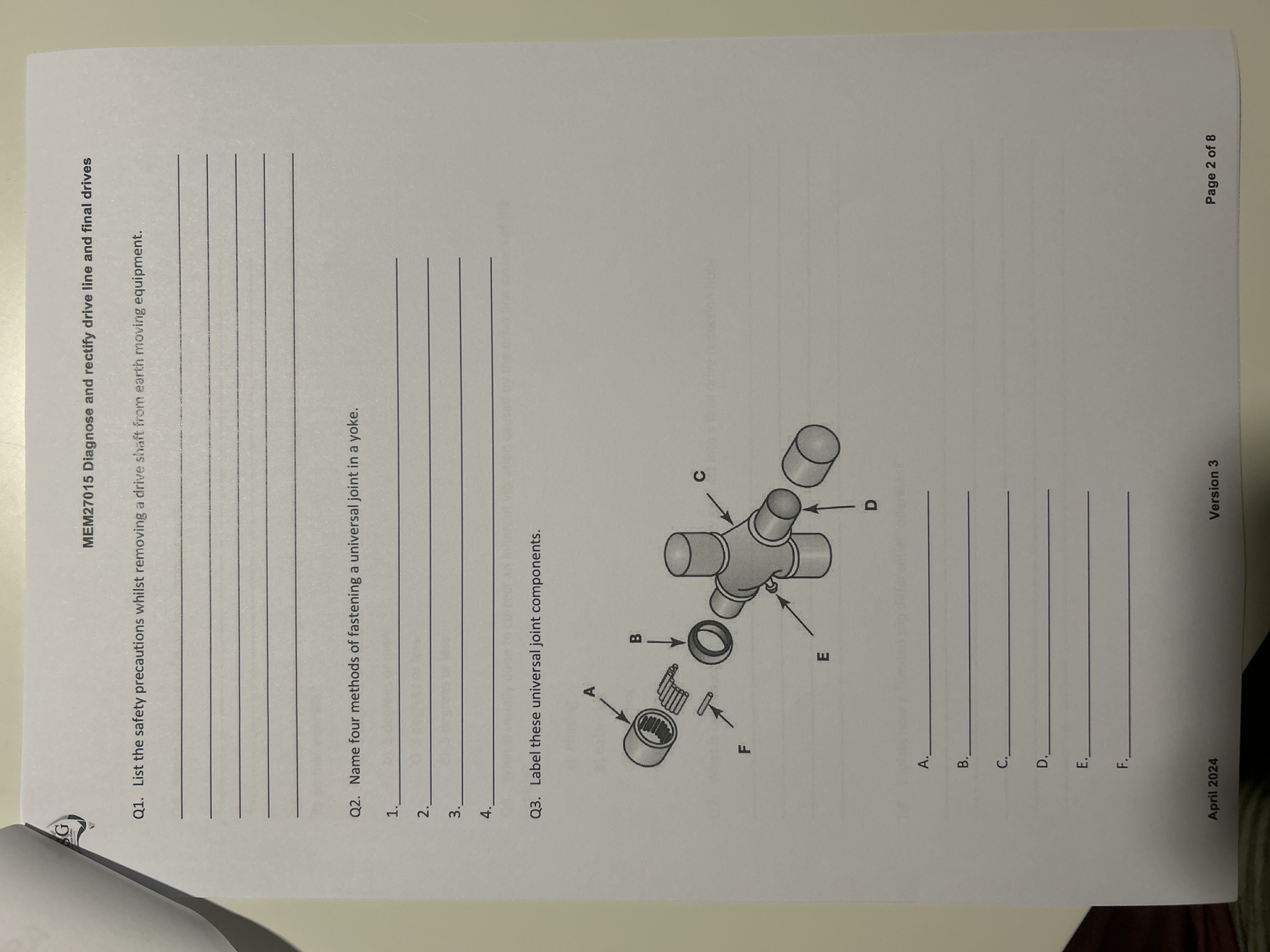 MEM 2 7 0 1 5 Diagnose and rectify drive line and