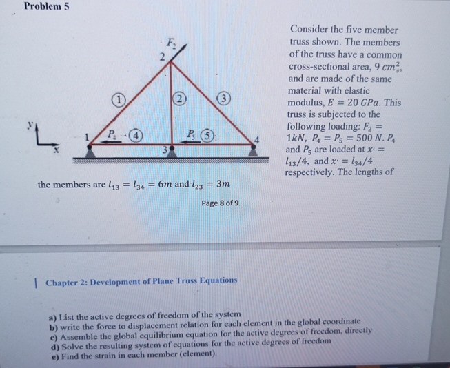 Problem 5 the members are l 1 3 = l 3 4 = 6 m and