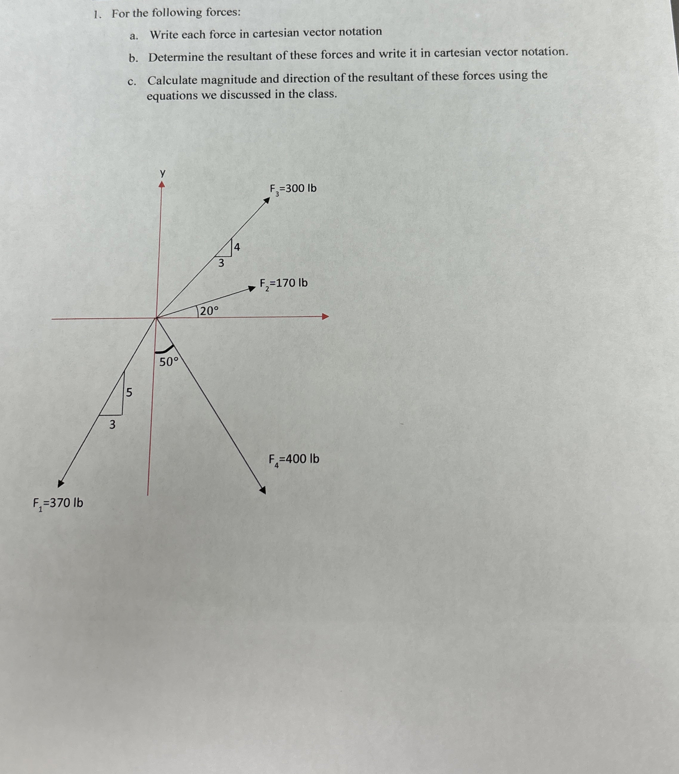 For the following forces: a . Write each force in