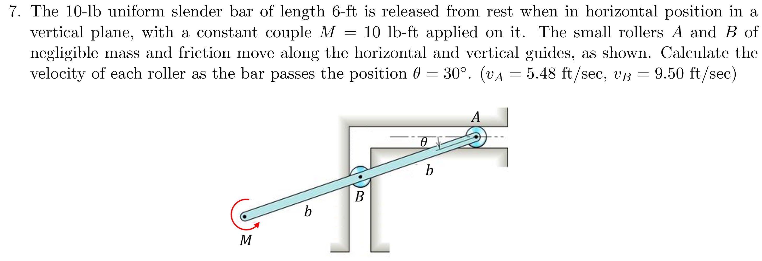 The 1 0 - lb uniform slender bar of length 6 - ft