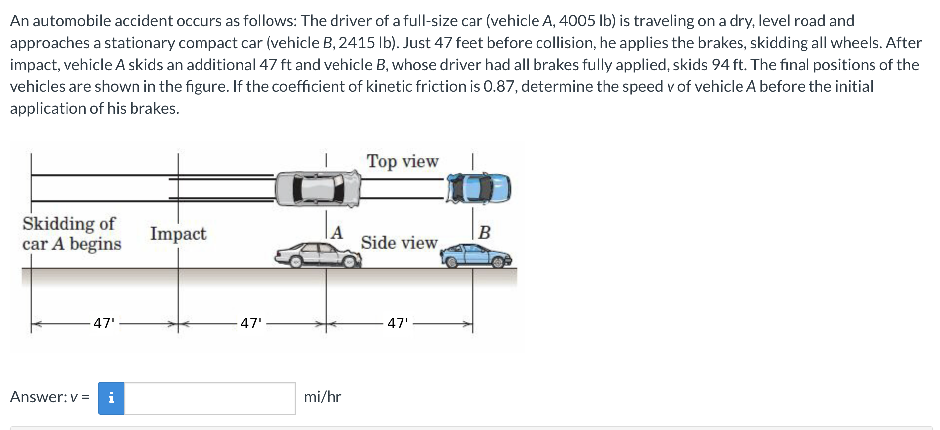 An automobile accident occurs as follows: The