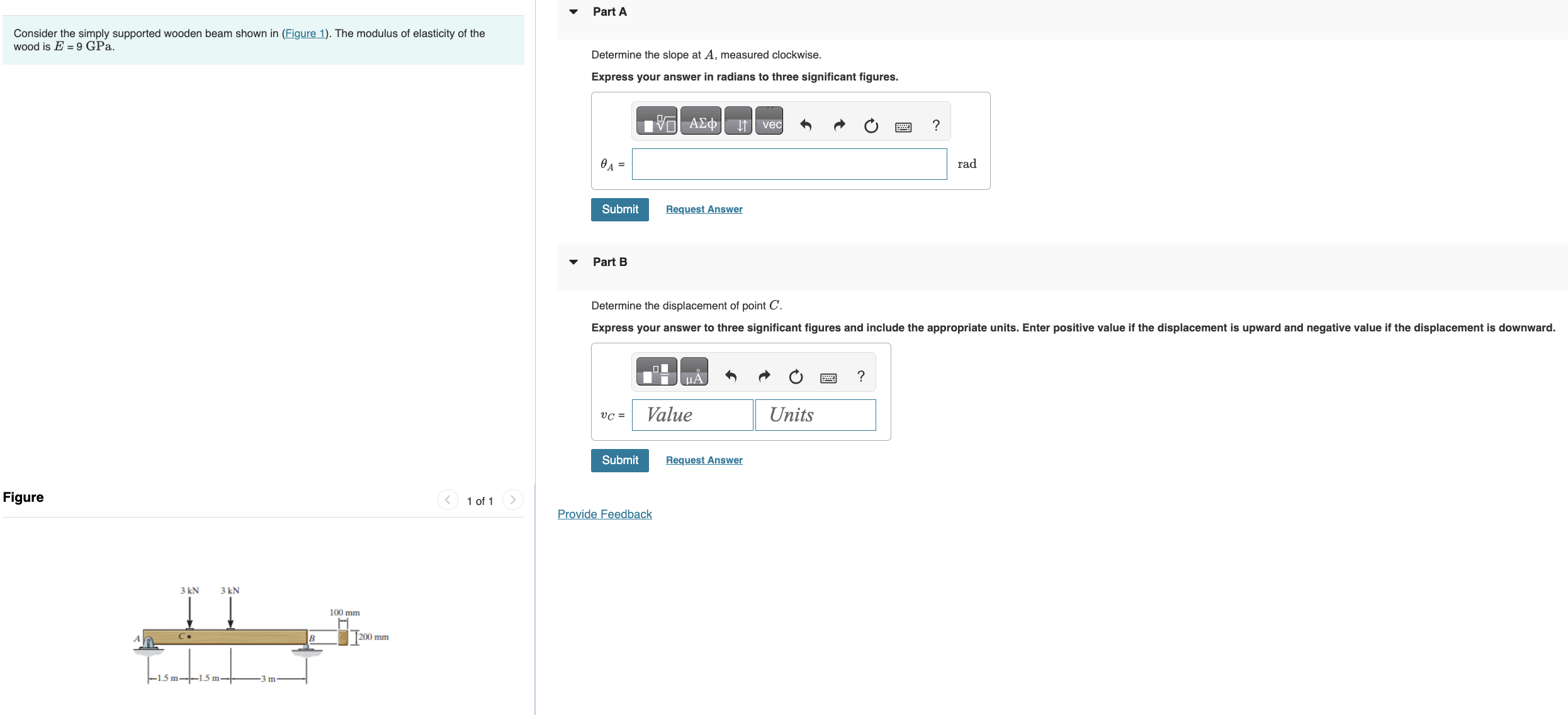 Consider the simply supported wooden beam shown