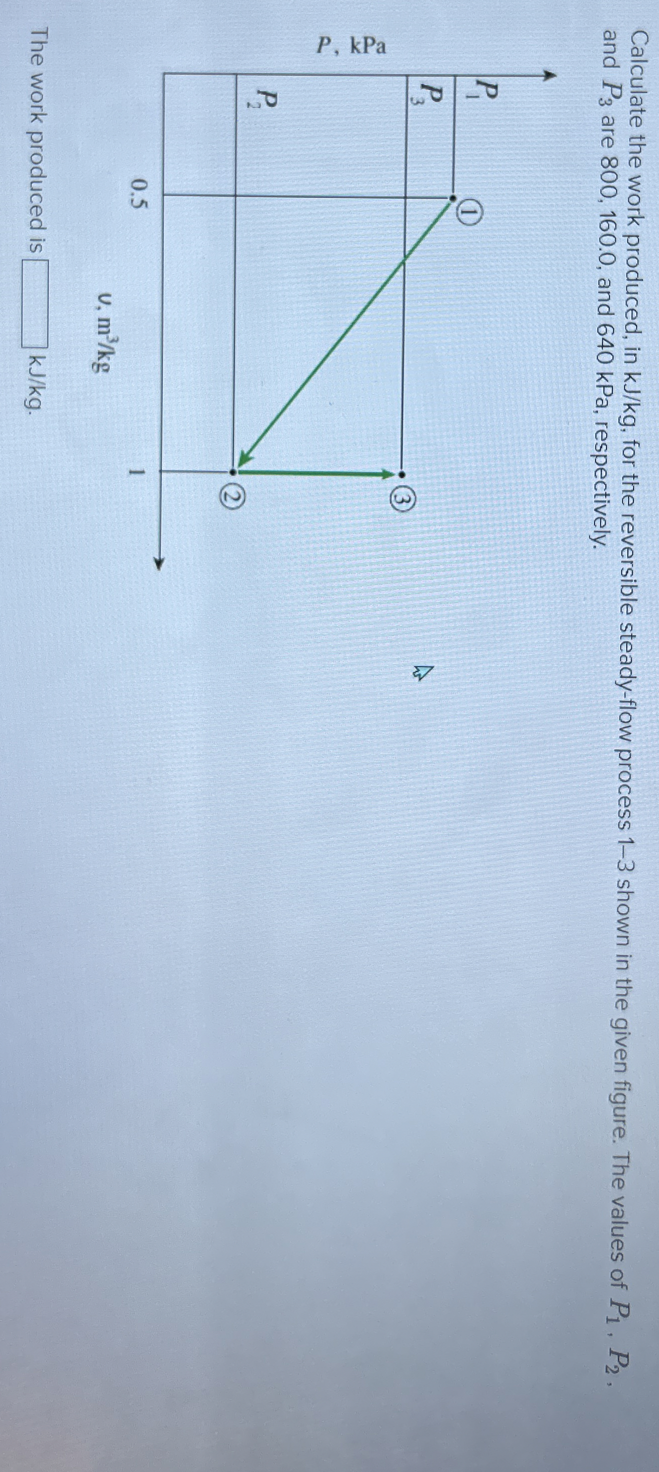 Calculate the work produced, in k J k g , for the