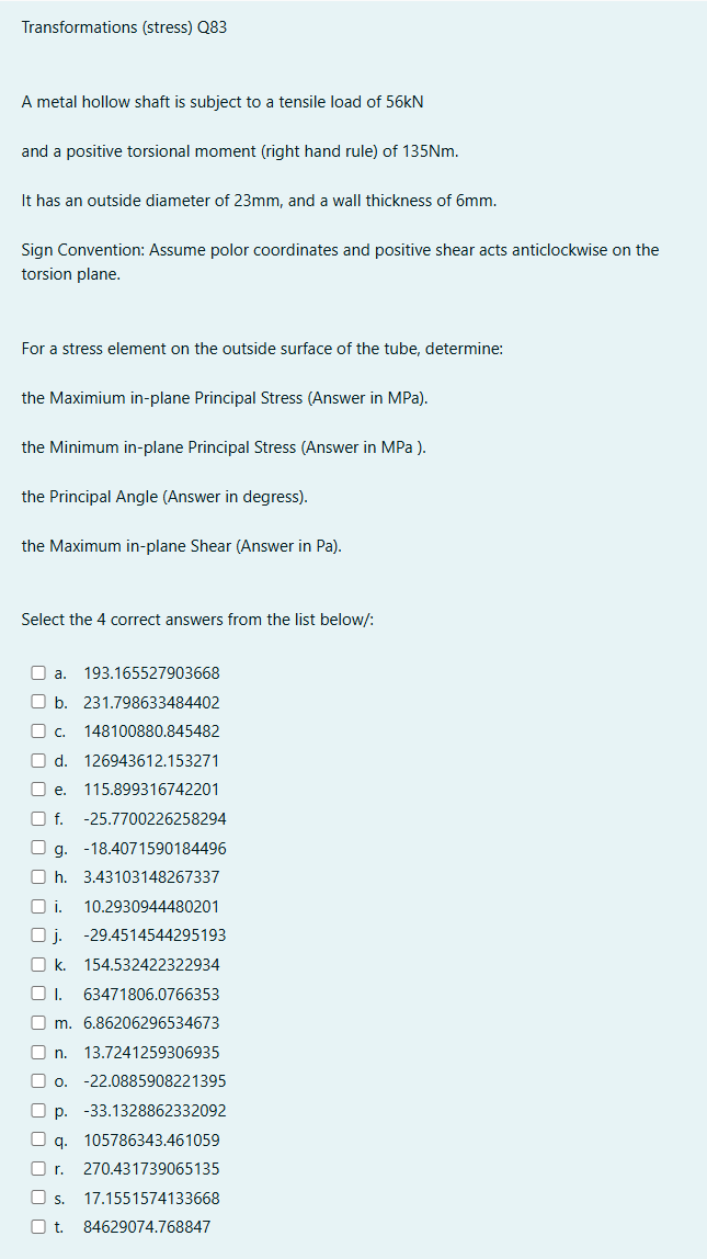 Transformations ( stress ) Q 8 3 A metal hollow