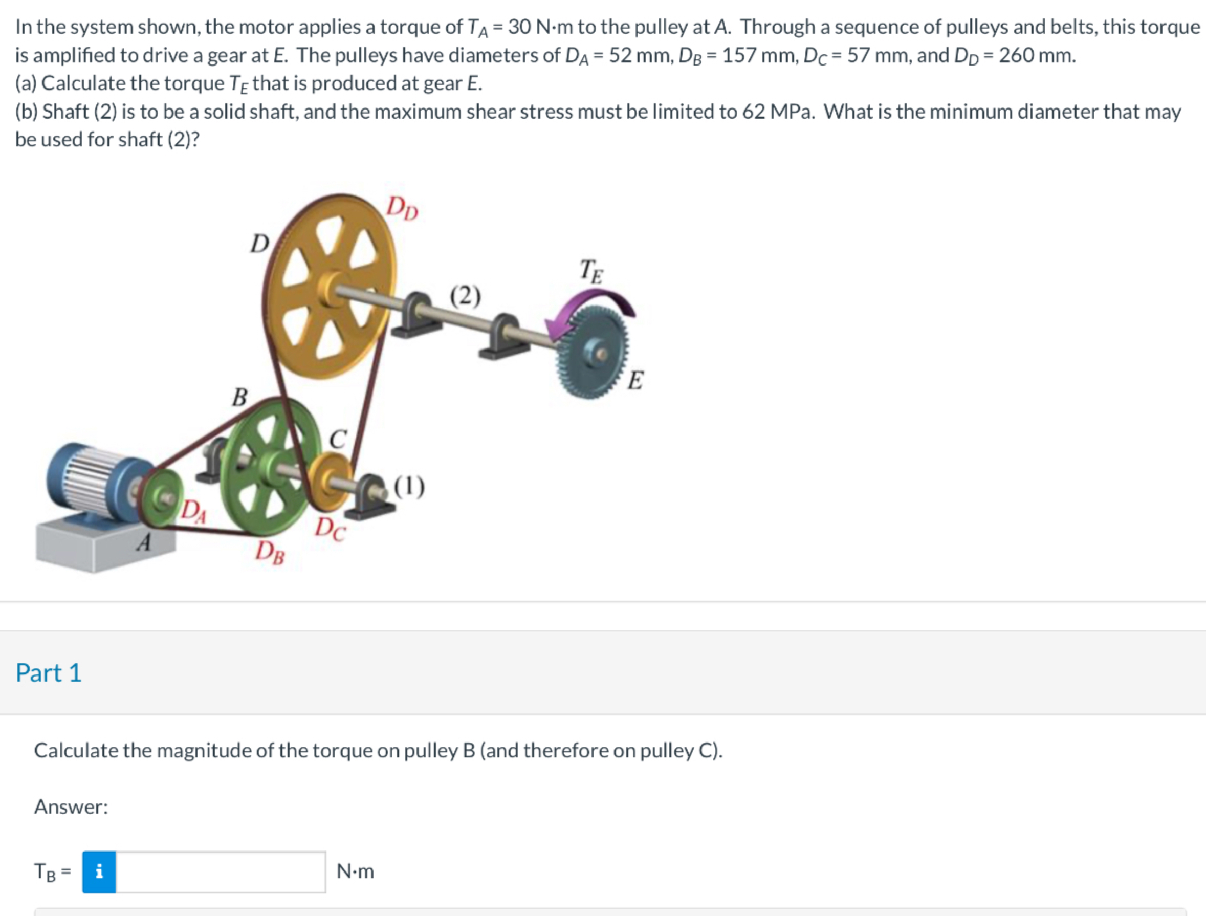 In the system shown, the motor applies a torque